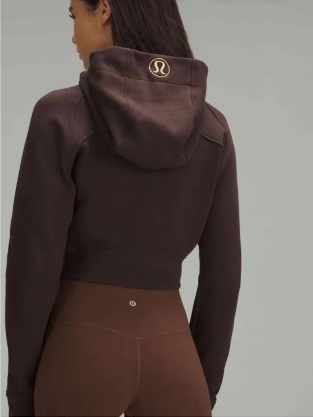 lululemon athletica Cropped Hooded Pullover - Dark Brown with Gold Logo
